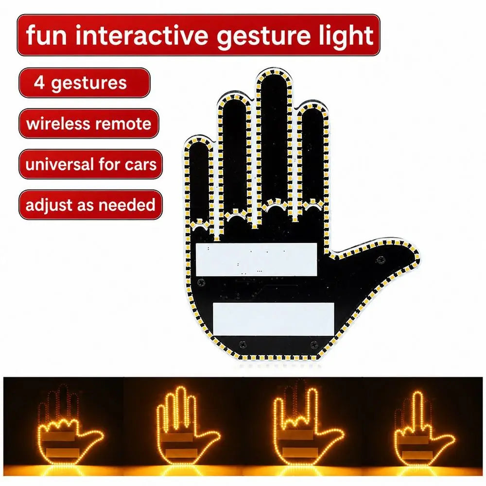 Multi-functional Car LED Finger Lights Remote Control Male/Female Car Gesture Light Rear Window Decoration Interaction Light